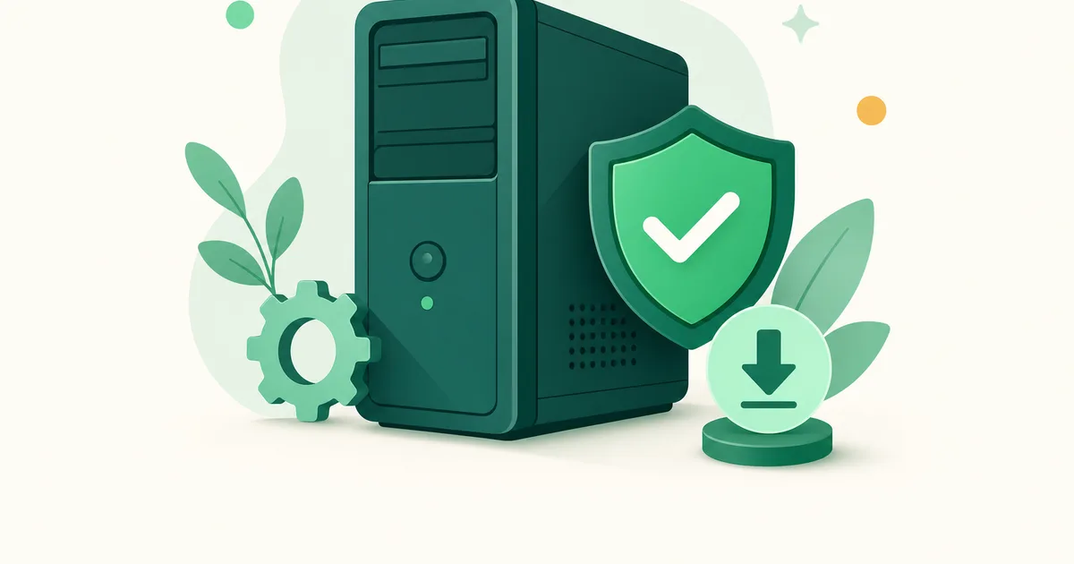 Tela de computador com ícone de atualização de driver e um escudo de proteção ao lado