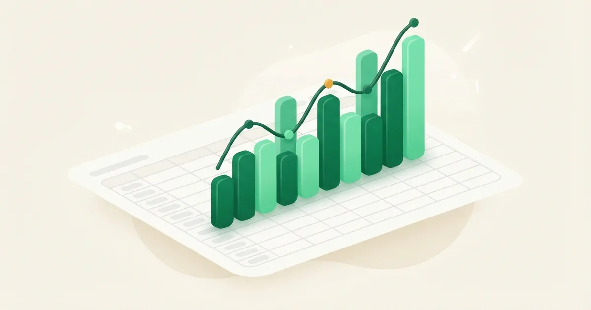 Planilha do Excel com um gráfico de colunas colorido ao lado dos dados