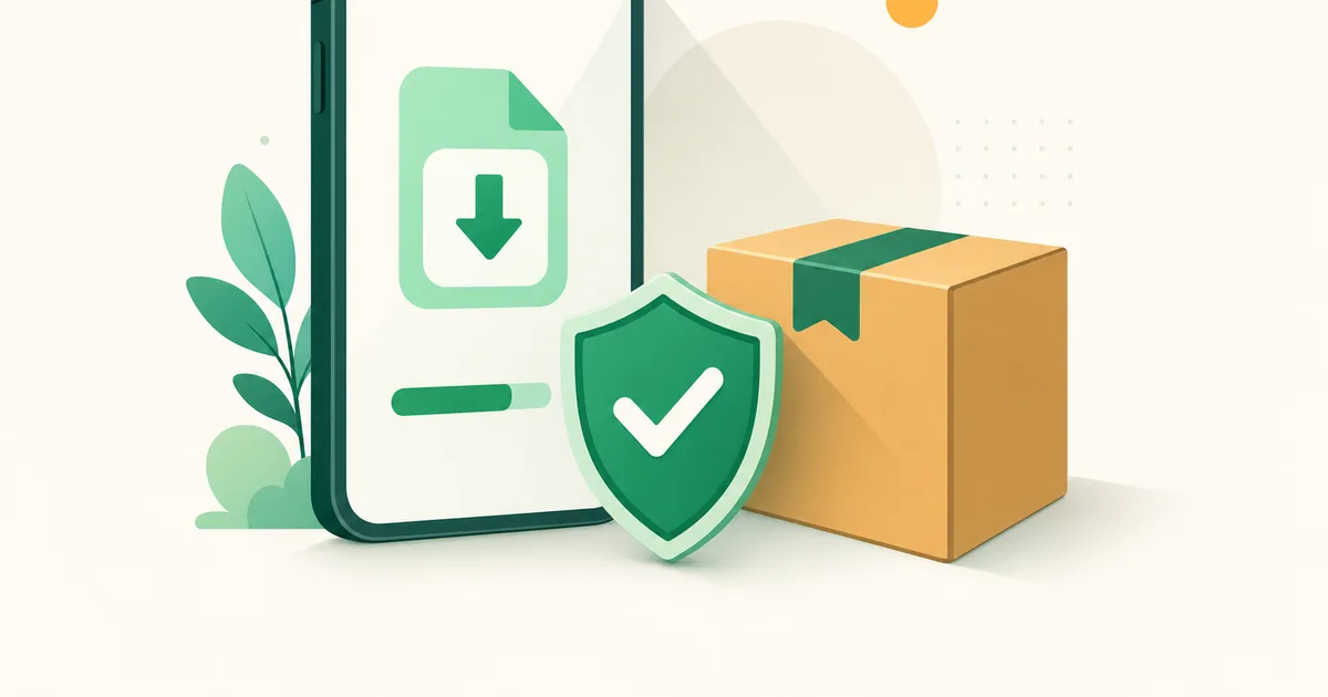 Celular Android com tela de instalação de aplicativo e um escudo de proteção ao lado